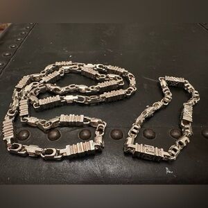 Unique VTG Sterling Silver Greek Key Meander Link Chain Necklace/Bracelet Combo